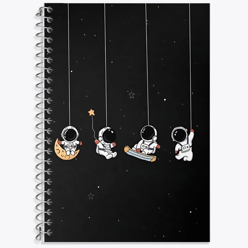 دفتر زبان 50 برگ خندالو مدل سه خط طرح فضانورد های بامزه کد F6423