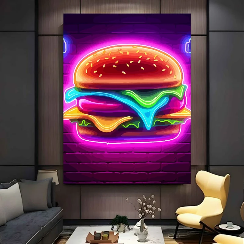 پوستر پارچه ای طرح مخمل همبرگر مدل نئون کد FP106282