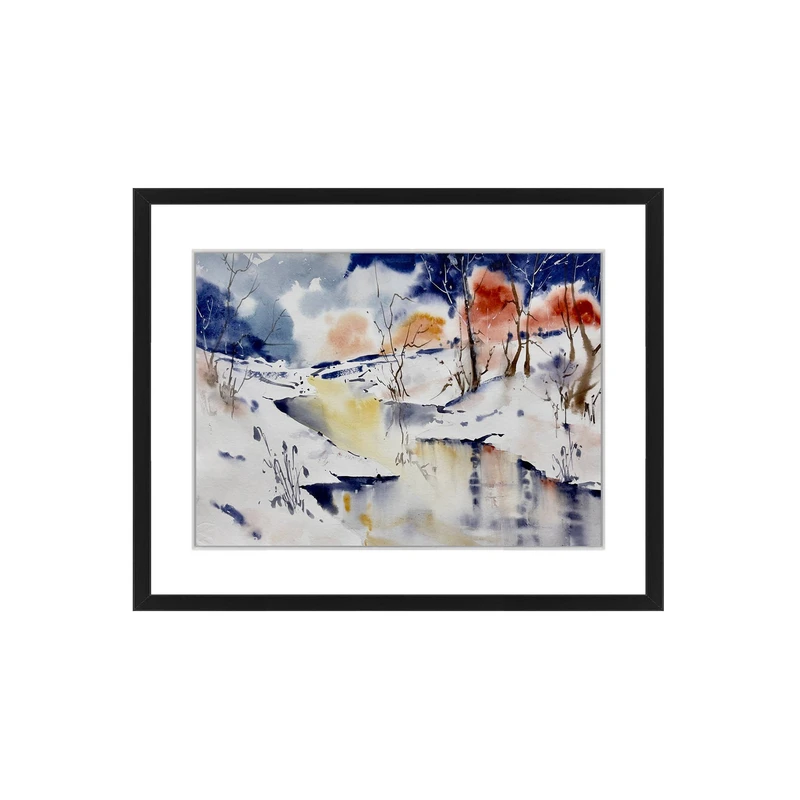 تابلو نقاشی آبرنگ طرح رودخانه برفی کد 1469