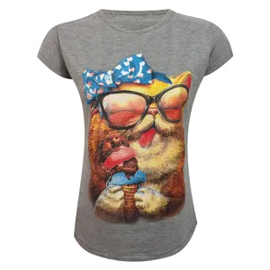 تی شرت آستین کوتاه زنانه مدل نخی ویسکوز چاپی گربه بستنی خور کد tm-2166 