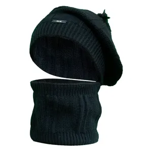 ست کلاه و شال گردن بافتنی بچگانه سام مدل 212 رنگ مشکی