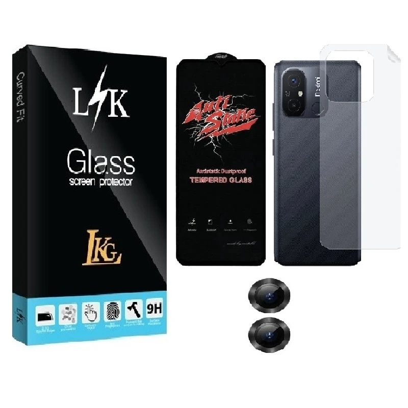 محافظ صفحه نمایش ال کا جی مدل LKK Antistatic مناسب برای گوشی موبایل شیائومی REDMI 13C به همراه محافظ پشت گوشی و محافظ لنز