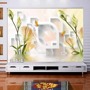 پوستر دیواری سه بعدی مدل گل شیپوری موج زمینه هندسی DVRF2156
