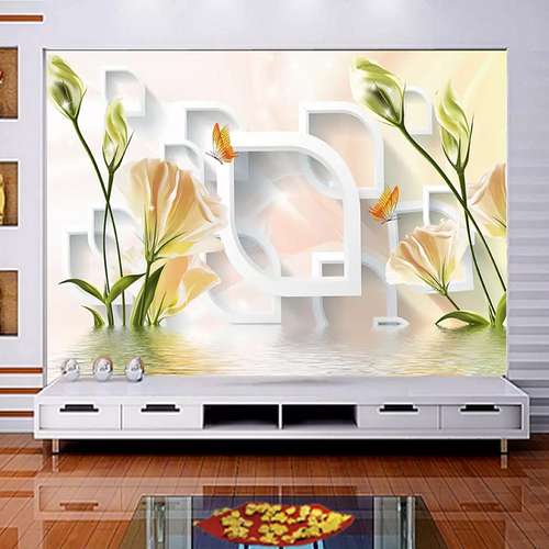 پوستر دیواری سه بعدی مدل گل شیپوری موج زمینه هندسی DVRF2156