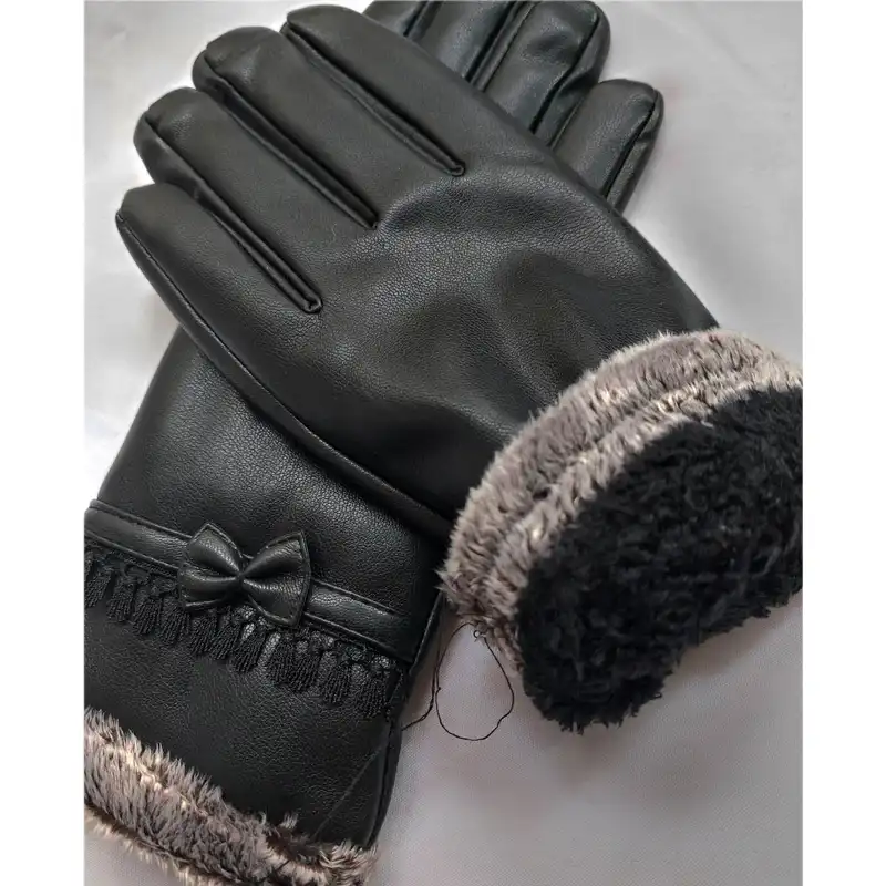 دستکش زنانه مدل چرم لبه خز دار