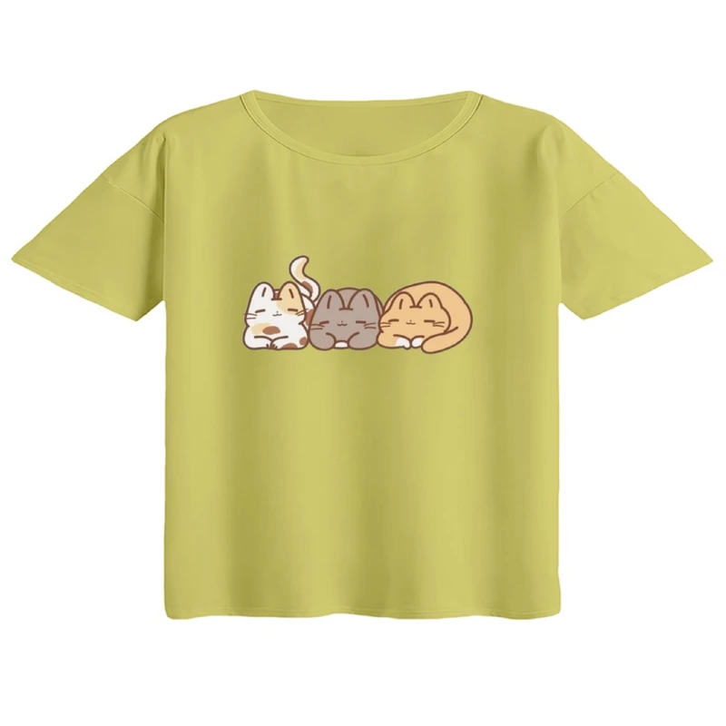 کراپ تی‌شرت آستین کوتاه زنانه مدل سه گربه