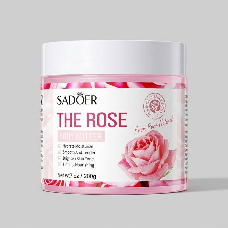 کره بدن سادور مدل The Rose حجم 250 میلیلیتر مرطوبکننده و ضد خشکی با ویتامین E، روغن بادام، آرگان و عصاره گل رز، ضد ترک، جوانساز، فاقد پارابن و مواد حساسیتزا، مناسب انواع پوست و استفاده پس از دوش