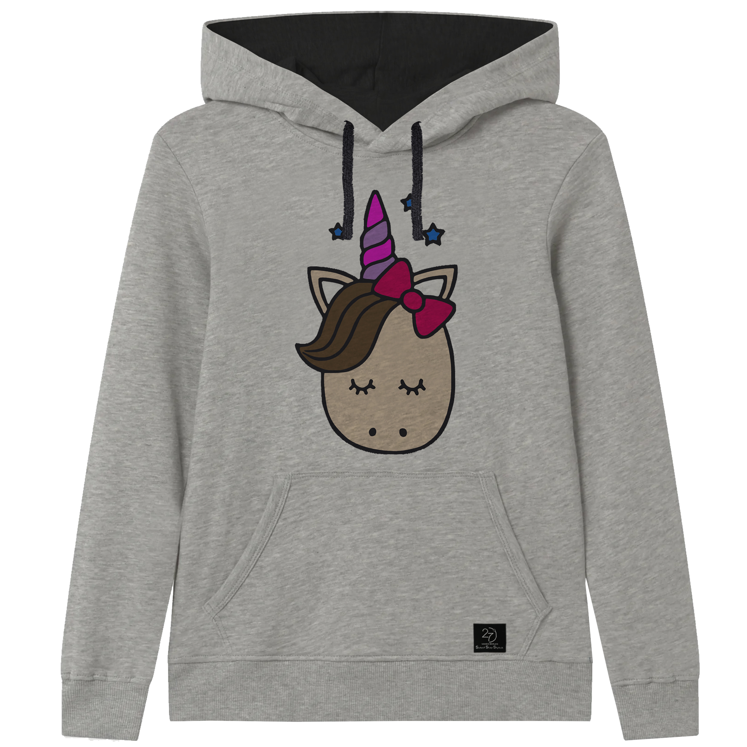 هودی دخترانه 27 مدل تک شاخ کد F14 رنگ طوسی 