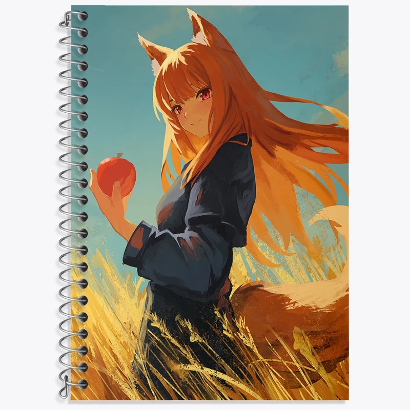 دفتر زبان 50 برگ خندالو مدل سه خط طرح هولو انیمه ادویه و گرگ کد 36100