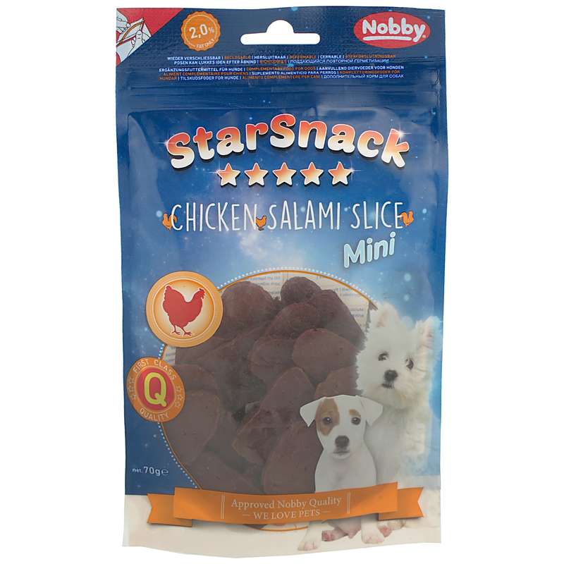 تشویقی سگ نوبی مدل starsnack chicken salami slice mini وزن 70 گرم