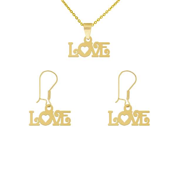 نیم ست طلا 18 عیار زنانه طلای کامک مدل نوشته LOVE