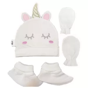 ست کلاه و دستکش و پاپوش نوزادی مادرکر مدل unicorn