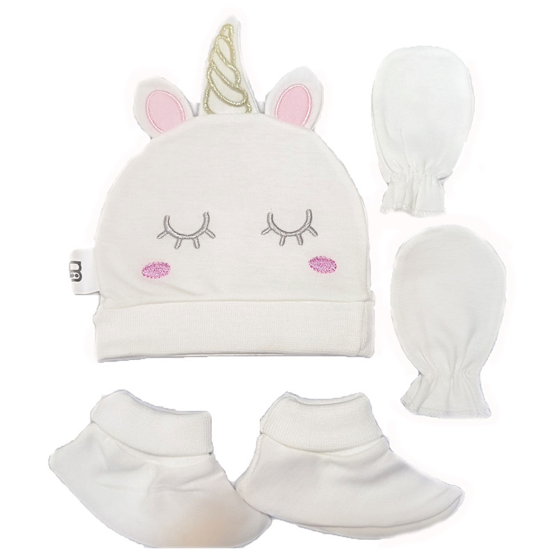 ست کلاه و دستکش و پاپوش نوزادی مادرکر مدل unicorn