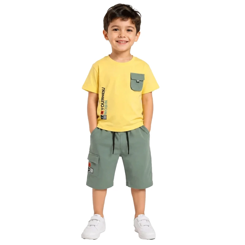ست تیشرت آستین کوتاه و شلوارک پسرانه مدل ماهان 003