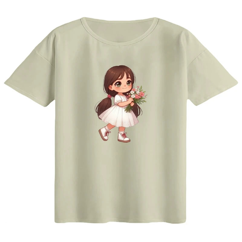 تی‌شرت اورسایز آستین کوتاه زنانه مدل باکسی طرح دخترک