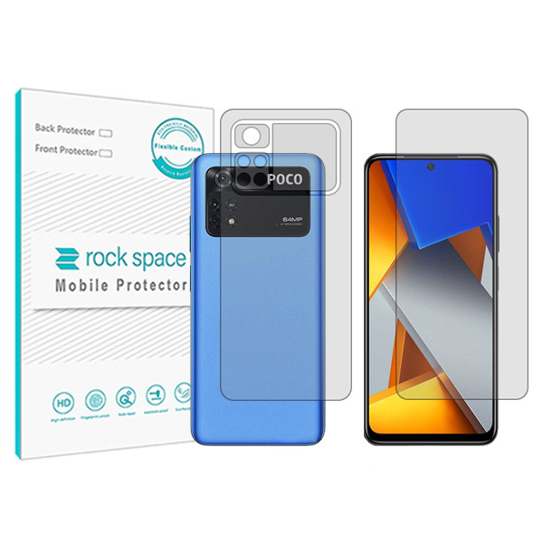 محافظ صفحه نمایش شفاف راک اسپیس مدل HyGEL مناسب برای گوشی موبایل شیائومی Poco M4 Pro 5G به همراه محافظ پشت