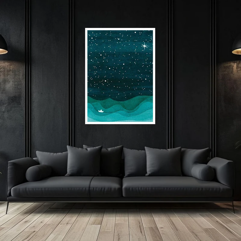 تابلو بکلیت طرح نقاشی هنری مدرن اسمان و ستاره مدل W-bu5487 فریم سفید