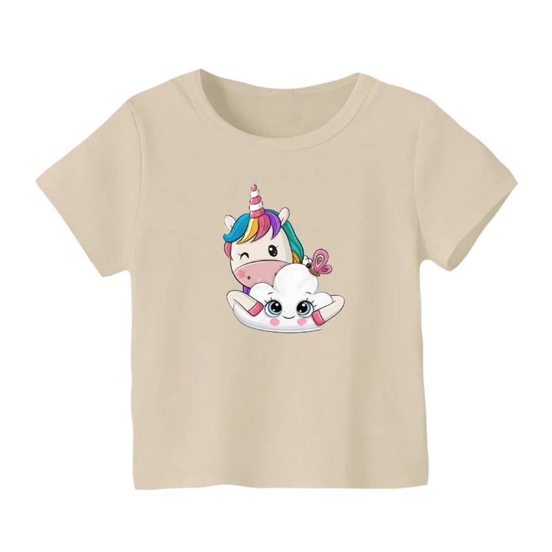 تی شرت آستین کوتاه بچگانه مدل یونیکورن کد ۲۱ رنگ کرم