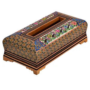جعبه دستمال کاغذی خاتم کاری مدل طاووس کد ۰۰۱