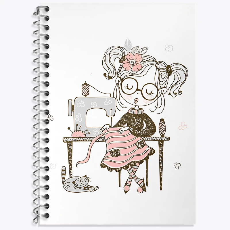 دفتر زبان 50 برگ خندالو مدل دو خط طرح دختر خیاط کد N2016