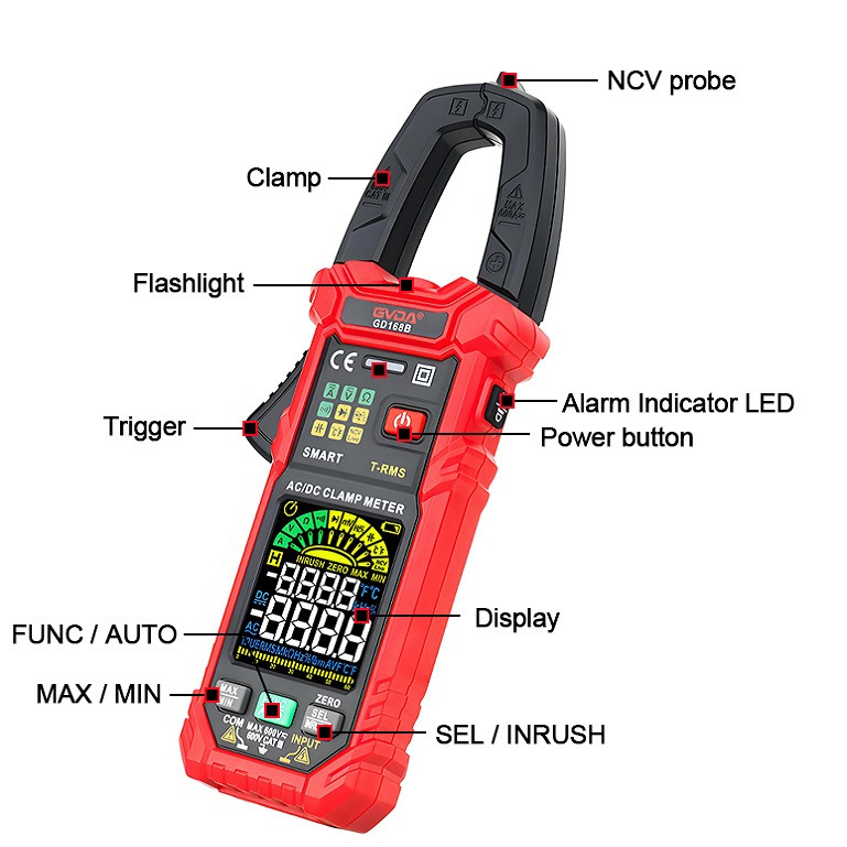 کلمپ آمپر متر جی وی دی ای مدل GD168B کلمپ آمپر متر جی وی دی ای مدل GD168B