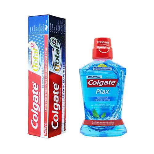 خمیر دندان کلگیت مدل Total Whitening حجم 100 میلی لیتر به همراه دهانشویه کلگیت مدل PLAX حجم 250 میلی لیتر