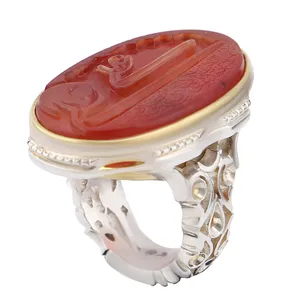 انگشتر نقره مردانه بازرگانی میلادی مدل استاد تاج خطاطی علی سنگ عقیق یمنی کهنه کد AM_2767