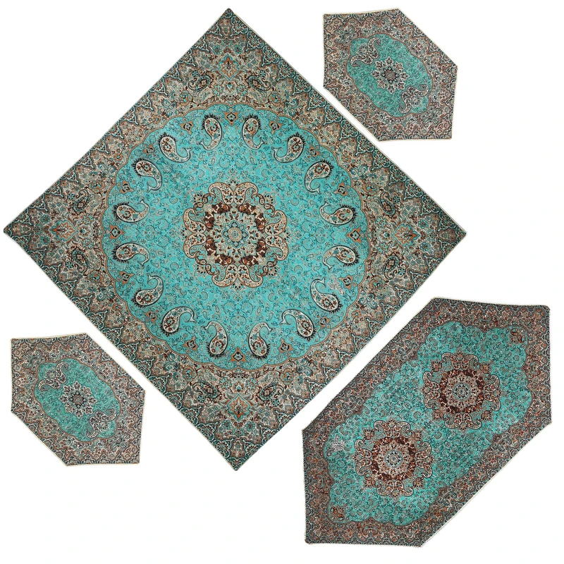ست 4 تکه رومیزی ترمه طرح نسترن کد SBZBI4-4