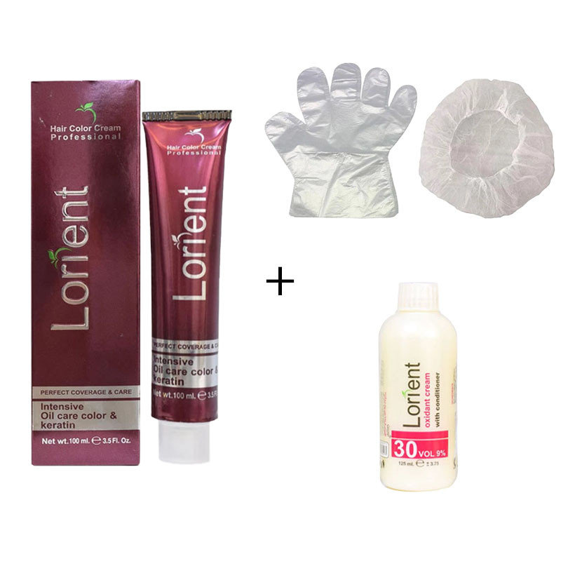 رنگ مو لورینت شماره C6 حجم 100 میلی لیتر رنگ بلوند دودی متوسط به همراه اکسیدان مدل 2 نه درصدی حجم 125 میلی لیتر