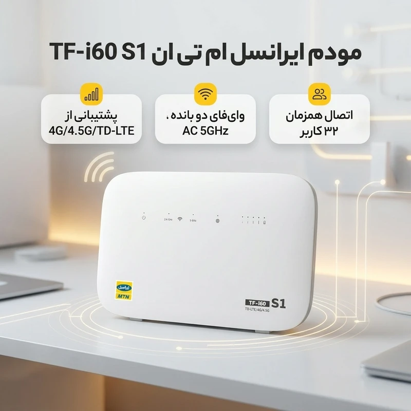 عکس شماره 3 : مودم 4g-4.5g-td-lte ایرانسل ام تی ان مدل tf-i60 s1 qsg با پشتیبانی از وای فای ac 5ghz، اتصال همزمان 32 کاربر، فناوری cat6 و قابلیت ارسال sms
