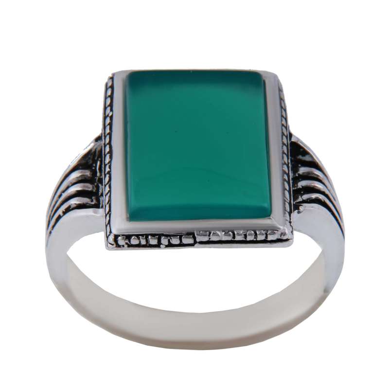 انگشتر نقره مردانه بازرگانی میلادی مدل سنگ عقیق رکاب سیلندری سیاه قلم کد AM_4048