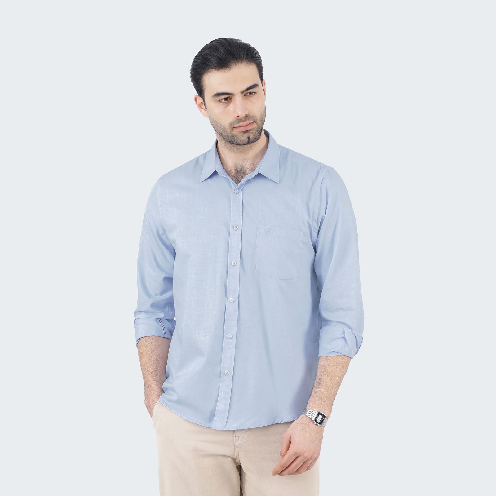 پیراهن آستین بلند مردانه پاتن جامه مدل تترون 102821020289306 رنگ آبی -  - 2
