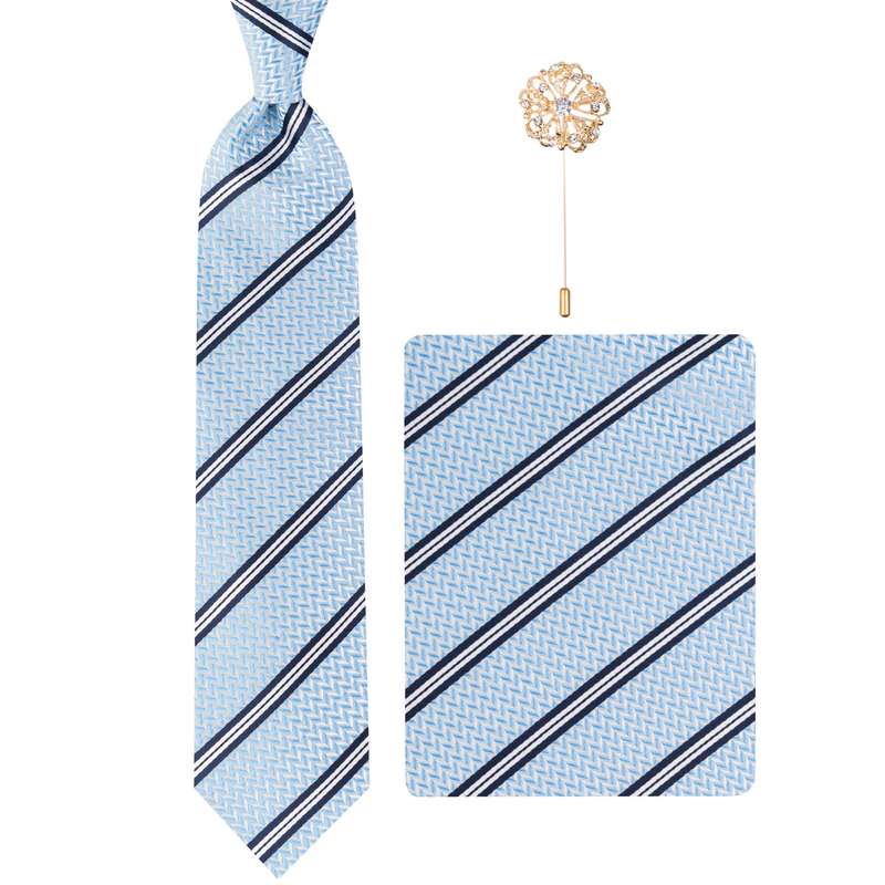 ست کراوات و دستمال جیب و گل کت مردانه مدل GF-ST1047RE-BL 