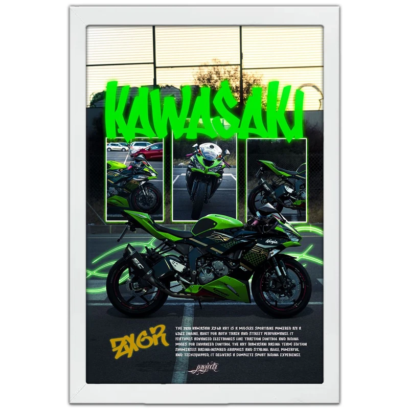 تابلو بکلیت طرح موتور سنگین کاوازاکی Kawasaki ZX-6R مدل W-po1703 فریم سفید