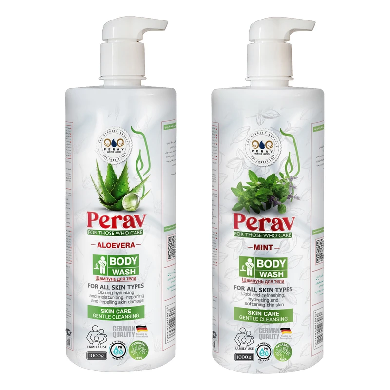 شامپو بدن پراو مدل نعناع و آلوئه ورا وزن 1000 گرم بسته دو عددی