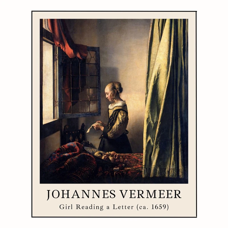 پوستر مدل وینتیج یوهانس ورمیر -نقاشی دخترنامه خوان 