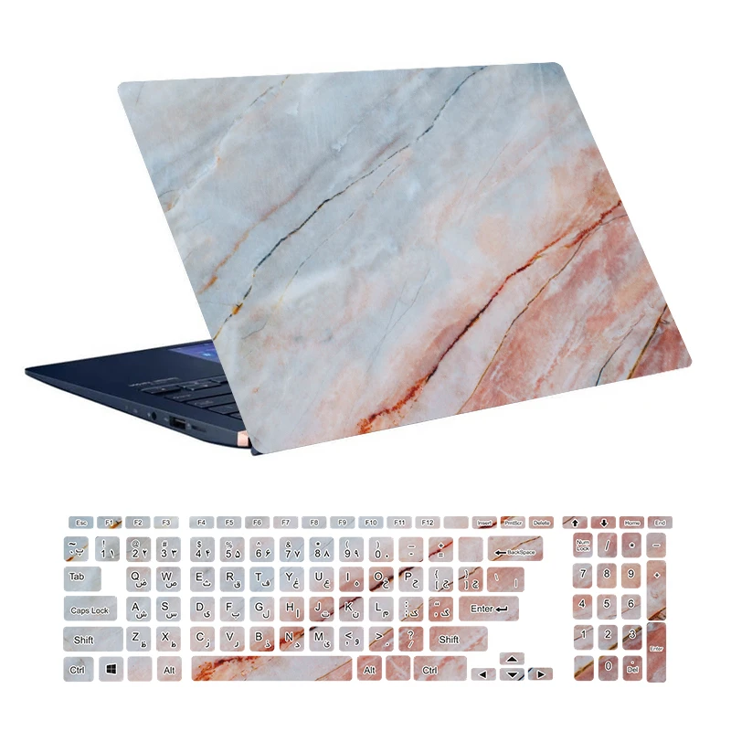 استیکر لپ تاپ توییجین و موییجین طرح Marble کد 32 مناسب برای لپ تاپ 15.6 اینچ به همراه برچسب حروف فارسی کیبورد 