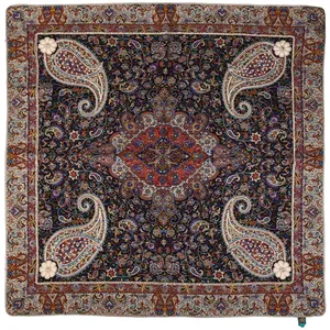 رومیزی ترمه  ابریشمی سرمه دوزی طرح سالار مدل 00-01 سایز 100x100 سانتیمتر