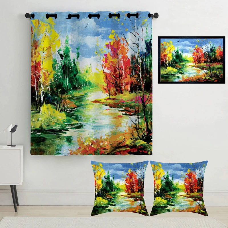 پرده رنس مدل S2-41111 به همراه تابلو و کوسن