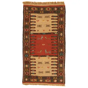 گلیم دستبافت یک و نیم متری طرح سفره کردی کد 1404129