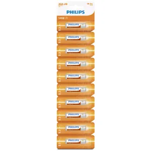 باتری نیم قلمی فیلیپس مدل Long Life R03L10S/97 بسته 10 عددی