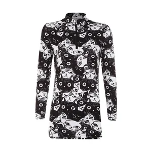 تی شرت آستین بلند ورزشی زنانه مدل فینگردار طرح گربه کد Mhr-30