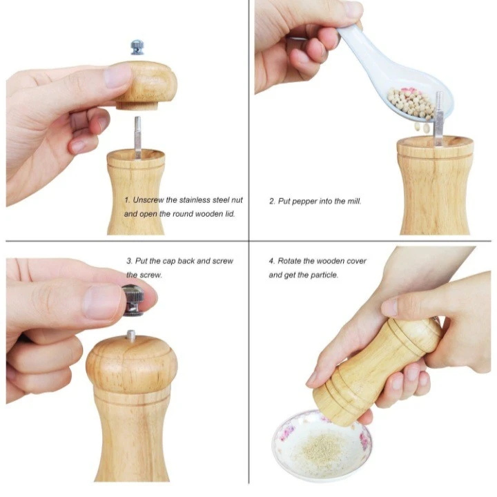 عکس شماره 5 : فلفل ساب و نمک ساب مدل چوبی آسیاب سرامیکی بسته 3 عددی