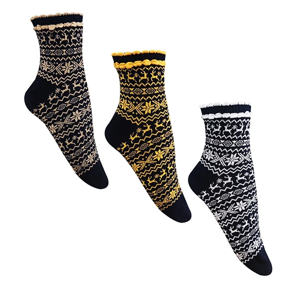 جوراب ساق کوتاه زنانه تن پوش هنگامه مدل دونه برف کش اسپرت کنگره ای بسته 3 عددی