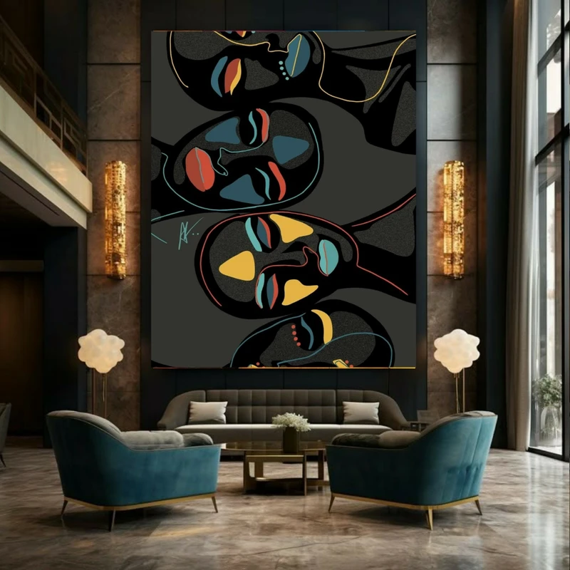 تابلو بوم طرح نقاشی انتزاعی چهره کد GR1631