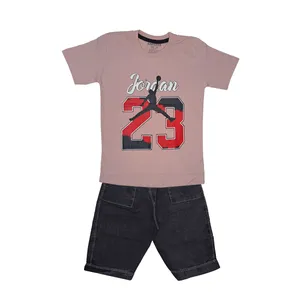 ست تی‌شرت آستین کوتاه و شلوارک پسرانه مدل PJ1052 رنگ صورتی