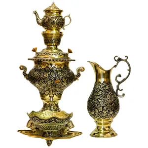 سرویس 5 پارچه سماور لیتری مدل 488214 طرح گل و مرغ