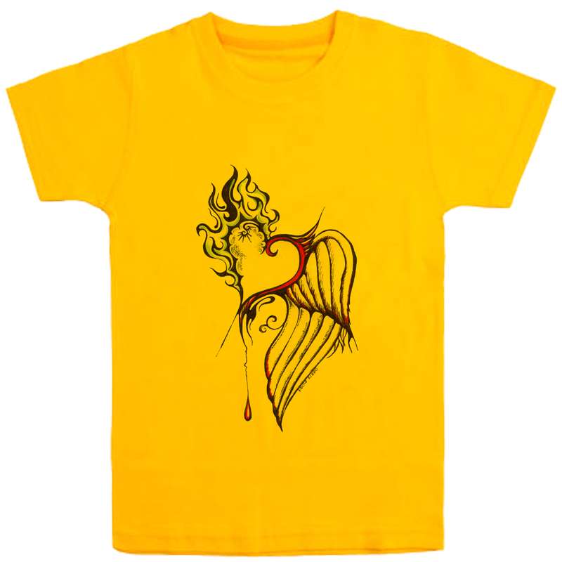 تی شرت آستین کوتاه دخترانه مدل قلب D38 رنگ زرد