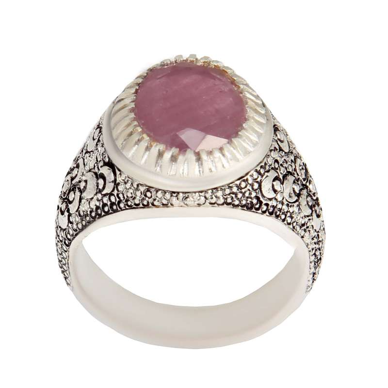 انگشتر نقره مردانه بازرگانی میلادی مدل یاقوت سرخ قلم کاری کد AM_2377