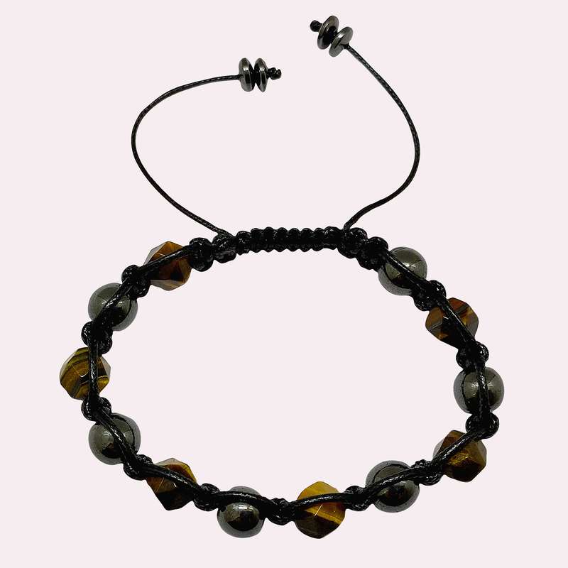 دستبند زنانه مدل بافت سنگ چشم ببر و حدید دستبند زنانه مدل بافت سنگ چشم ببر و حدید